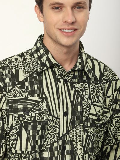 Green and Black Abstract Print Shacket Green and Black Abstract Print Shacket