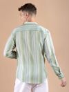 Green And Blue Stripe Mandarin Collar Shirt