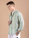 Green And Blue Stripe Mandarin Collar Shirt