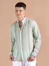 Green And Blue Stripe Mandarin Collar Shirt