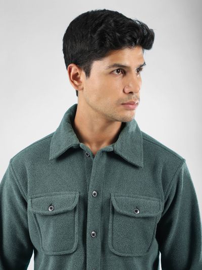 Regent Green Rounded Patch Pockets Fleece Jacket new jacket for men at Beyoung,