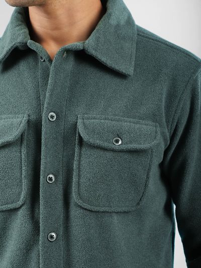 Regent Green Rounded Patch Pockets Fleece Jacket Regent Green Rounded Patch Pockets Fleece Jacket