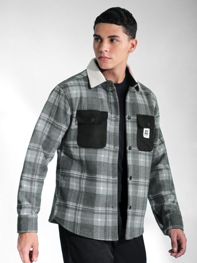 Grey Check Fleece Jacket mens winter jackets online at a affordable price,