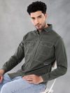 Grey Contrast Stitch Urban Shirt for Men