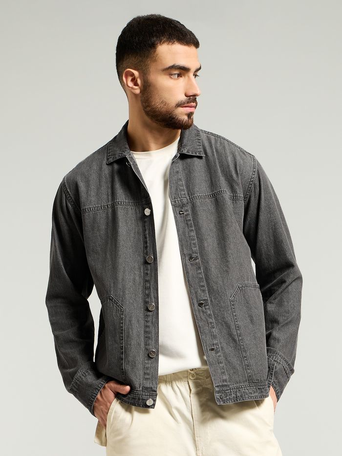 Grey shirt denim jacket discount