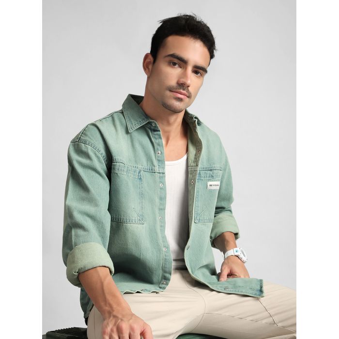 Buy Men's Ice Blue Vintage Wash Denim Shirt Online at Beyoung