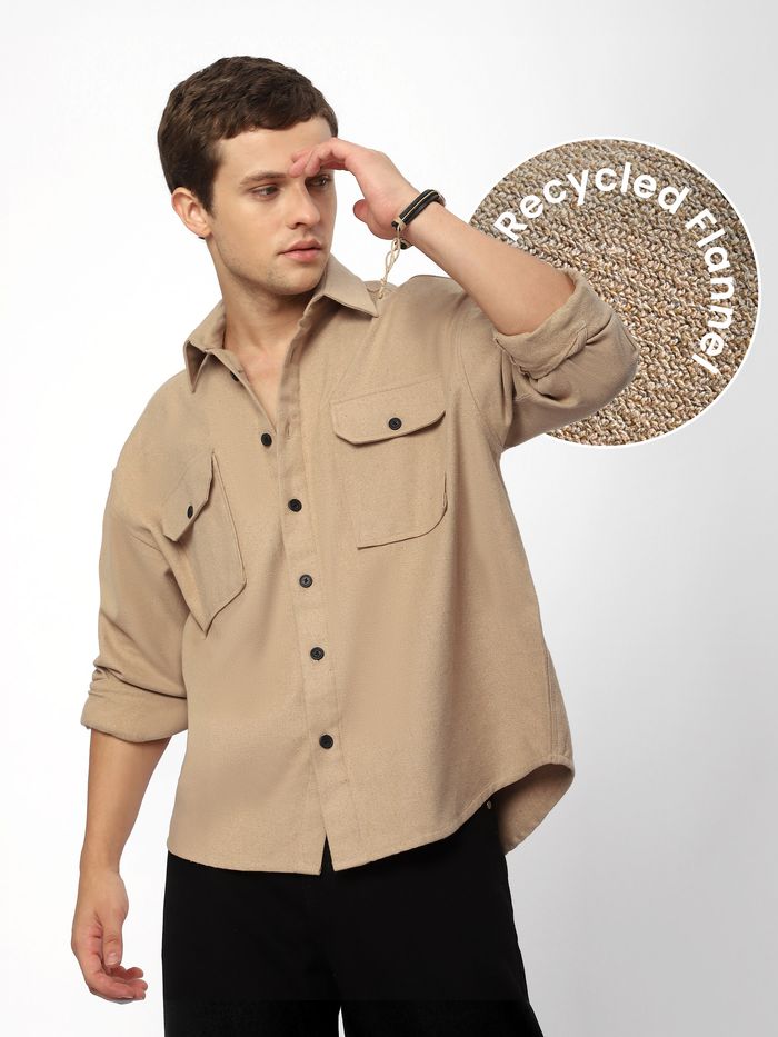 Buy Men's Khaki Recycled Flannel Shirt Online at Beyoung