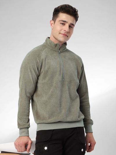 Khaki Zipper Sweatshirt men's sweatshirt for winter online at Beyoung,