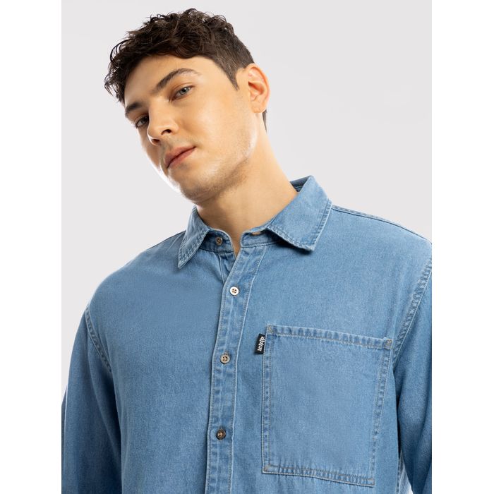Buy Light Blue Contrast Stitch Men?s Denim Shirt Online in India