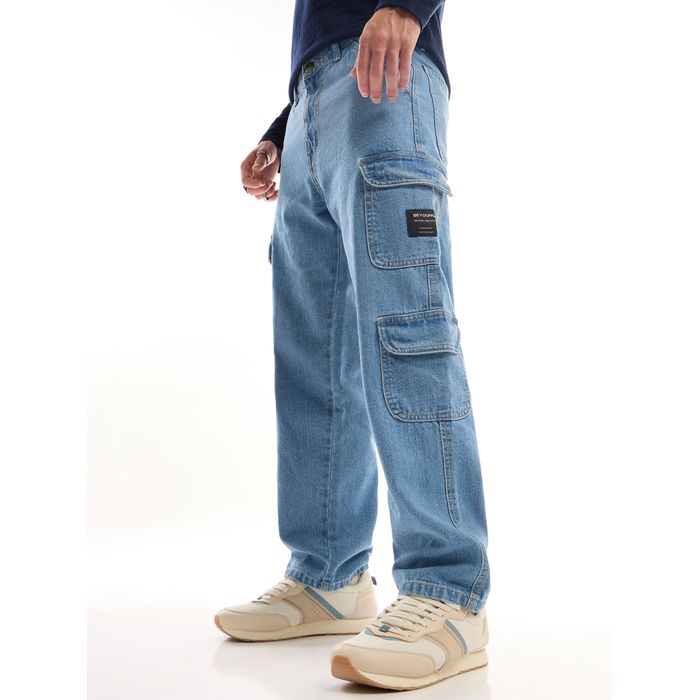Buy Men's Light Blue Denim Baggy Cargo Pants at Beyoung