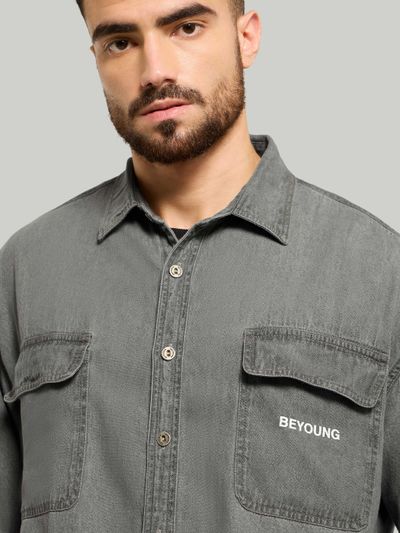 Light Grey Dual Pocket Denim Shirt