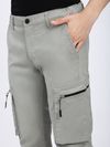 Light Grey Slant Zipper Pocket Cargo Pants