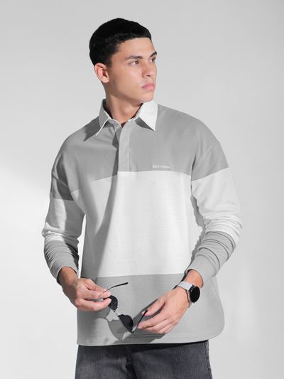 Light Grey Striped Polo Sweatshirt Light Grey Striped Polo Sweatshirt