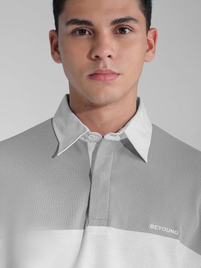 Light Grey Striped Polo Sweatshirt Light Grey Striped Polo Sweatshirt