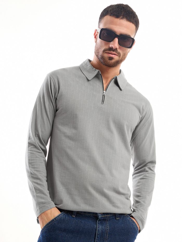 Buy Light Grey Zipper Full Sleeves Polo T shirt Online in India Beyoung