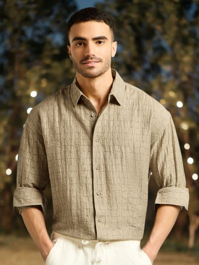 Light Khaki Textured Jacquard Shirt Light Khaki Textured Jacquard Shirt