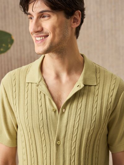 Light Mustard Yellow Knitted Shirt For Men urban shirts online,