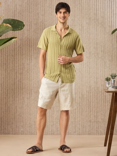 Light Mustard Yellow Knitted Shirt For Men Light Mustard Yellow Knitted Shirt For Men