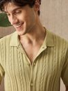Light Mustard Yellow Knitted Shirt For Men