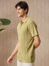 Light Mustard Yellow Knitted Shirt For Men