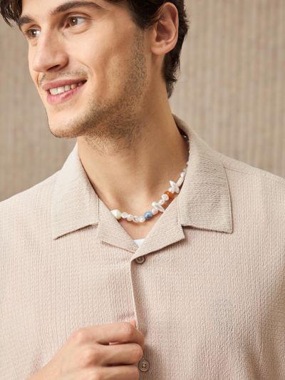 Light Peach Half Sleeves Cuban Shirt For Men