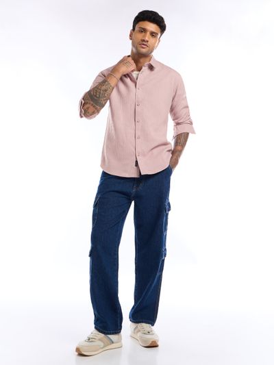 Light Pink Full Sleeve Waffle Shirt For Men Light Pink Full Sleeve Waffle Shirt For Men