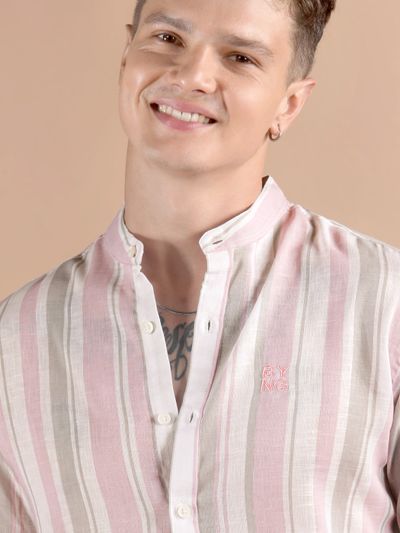 Light Pink Stripe Mandarin Collar Shirt