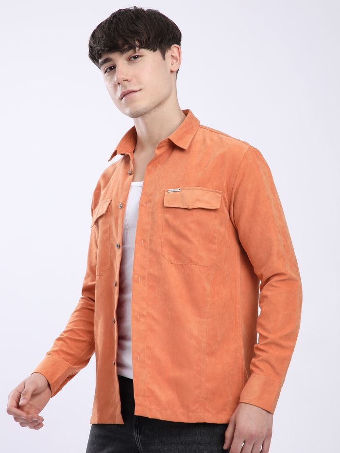 Maple Orange Dual Pocketed Suede Shirt
