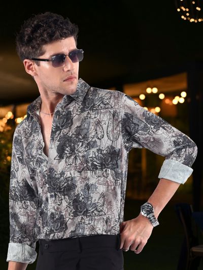 Mauve Abstract Flower Print Shirt