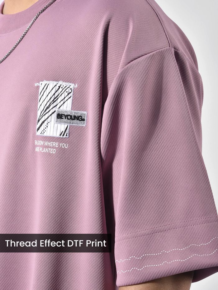 Mauve Pink Applique Patch HD Print Oversized T-Shirt