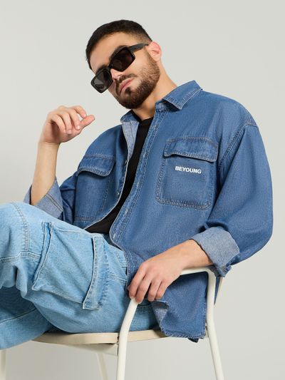 Mid Blue Dual Pocket Denim Shirt Mid Blue Dual Pocket Denim Shirt
