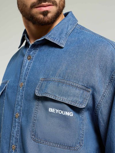 Mid Blue Dual Pocket Denim Shirt Mid Blue Dual Pocket Denim Shirt