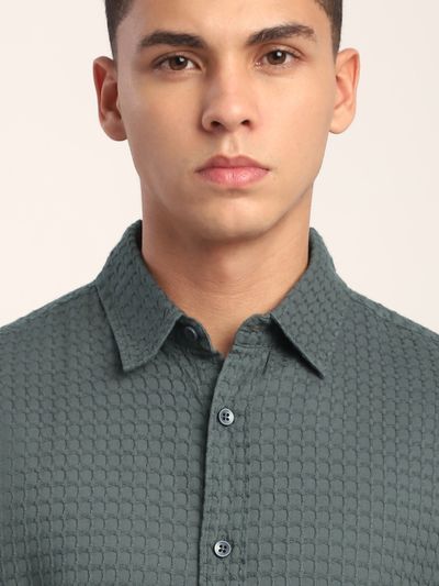 Mid Grey Jacquard Round Textured Shirt Mid Grey Jacquard Round Textured Shirt