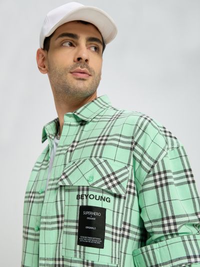 Mint Green Plaid Shirt for Men