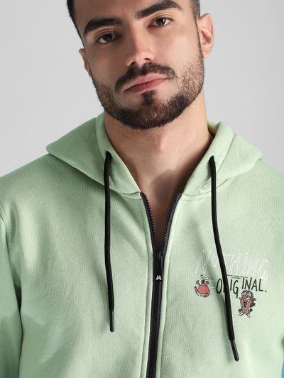 Mint Green Printed Zipper Hoodie Mint Green Printed Zipper Hoodie