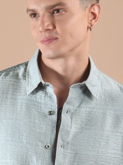 Mist Grey Textured Check Shirt