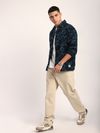 Navy Blue Abstract Embroidered Shacket