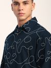 Navy Blue Abstract Embroidered Shacket