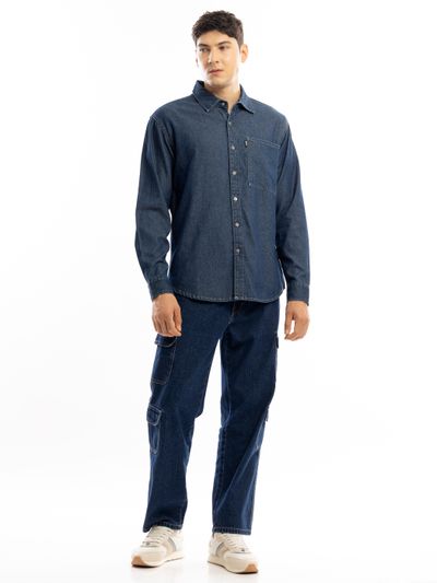 Navy Blue Contrast Stitch Men's Denim Shirt Navy Blue Contrast Stitch Mens Denim Shirt