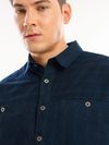 Navy Blue Cord Dobby Shirt For Men