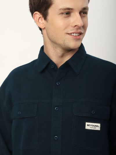 Navy Blue Double Yoke Overshirt