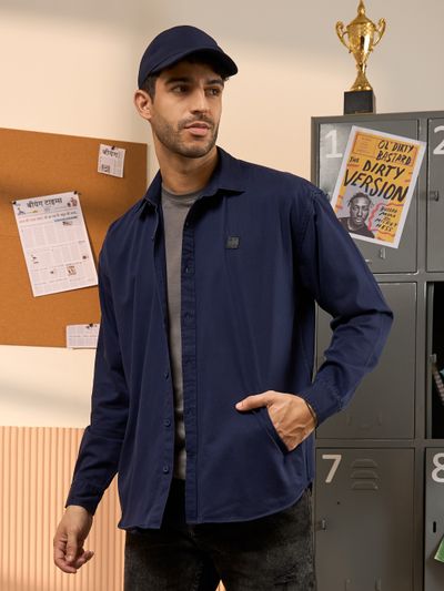 Navy Blue Dual Pocket Men?s Shirt
