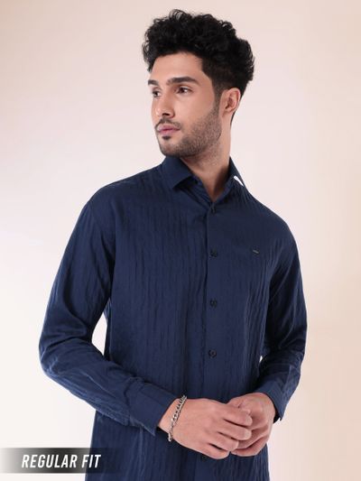 Navy Blue Full Sleeves Casual Shirt for Men