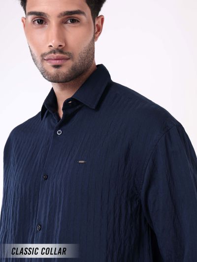 Navy Blue Full Sleeves Casual Shirt for Men