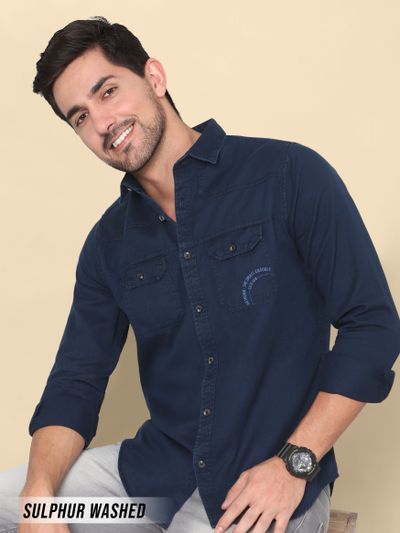 Buy Navy Blue Sulphur Twill Shirt For Men Online In India -Beyoung