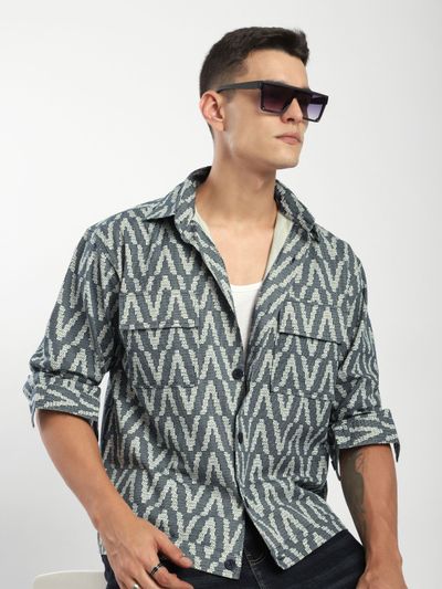 Men's Chevron White Shacket