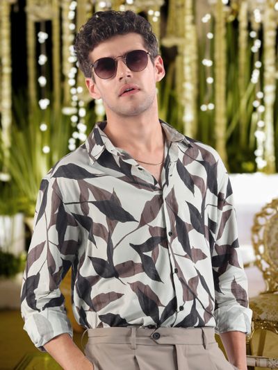 Off White Leaf Print Shirt