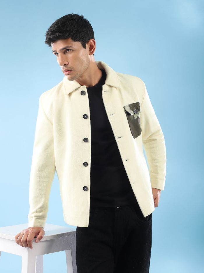 Off White Patch Pocket Fleece Jacket
