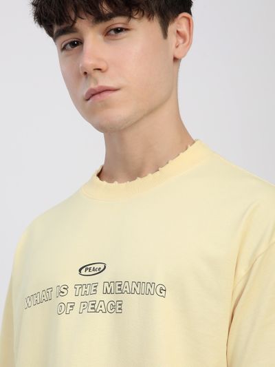 Off White Peace Printed Ribbed Edge Oversized T-Shirt