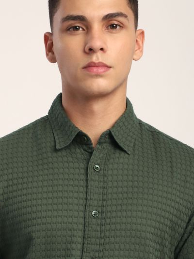 Olive Green Jacquard Round Textured Shirt Olive Green Jacquard Round Textured Shirt